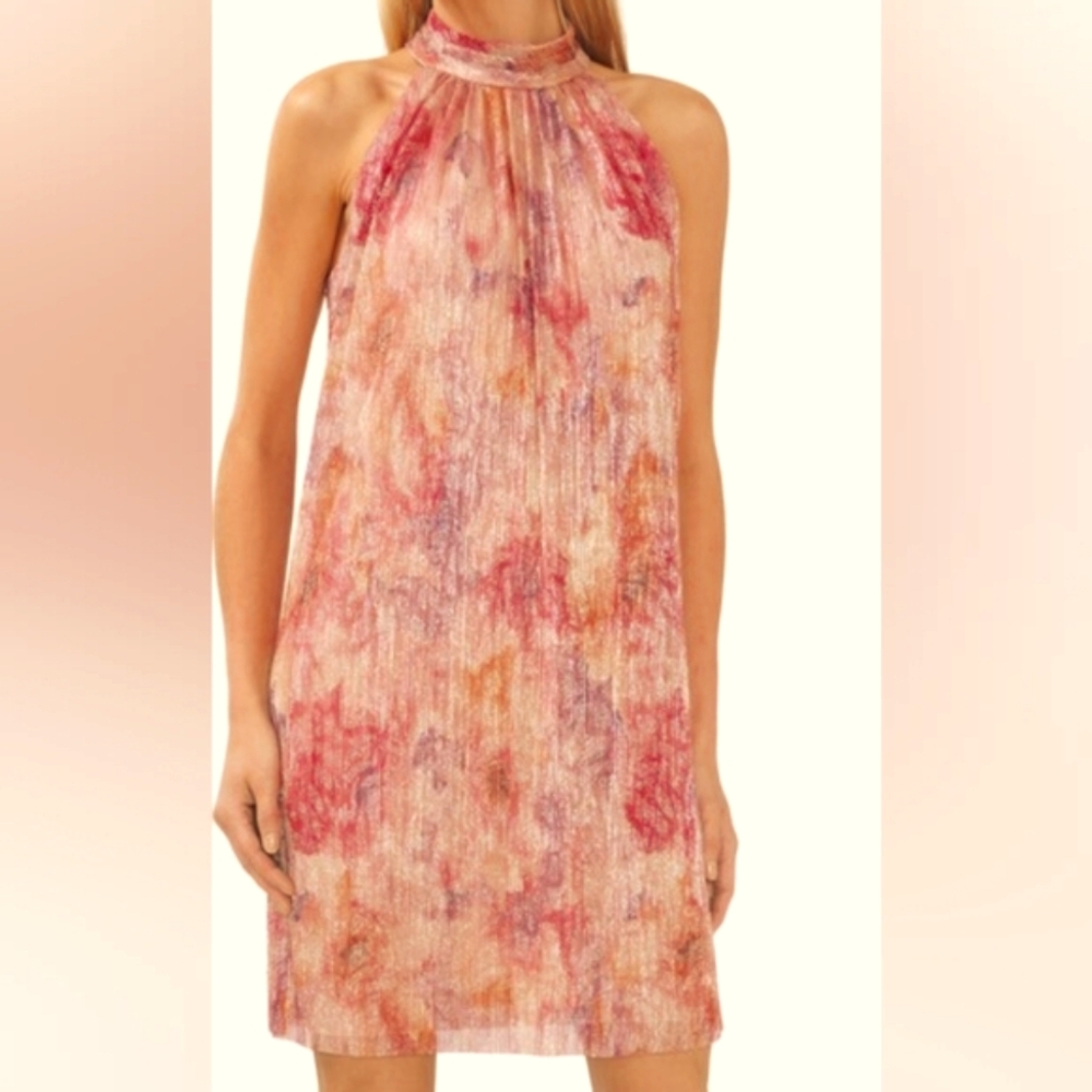 EUC HALOGEN Metallic Sleeveless Halter Neck Medium Shift Dress